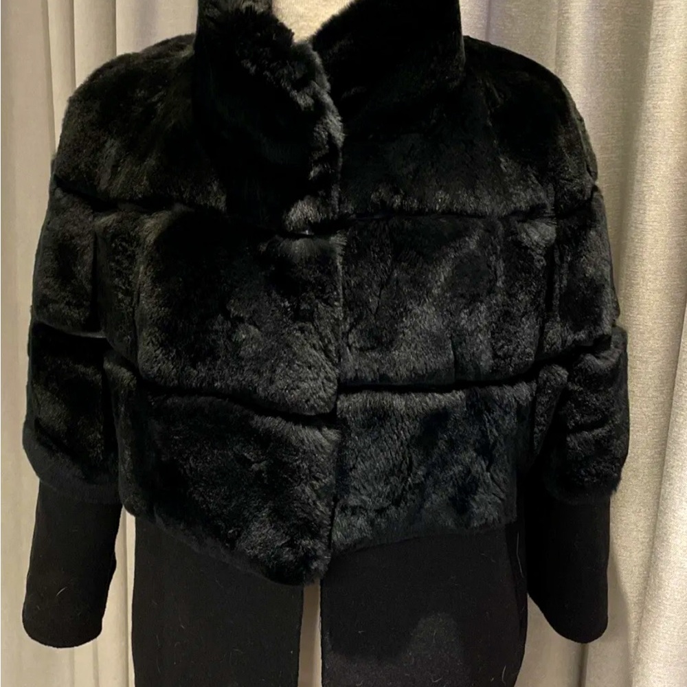 Kelli Kouri Black Rex Fur And Wool Blend Jacket